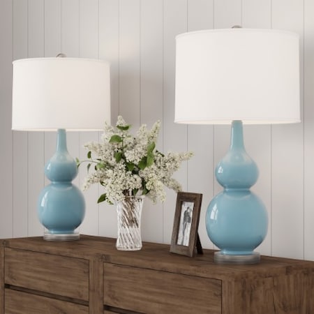 Hastings Home Gourd Ceramic LED Table Lamp Set, Blue 242443ADN